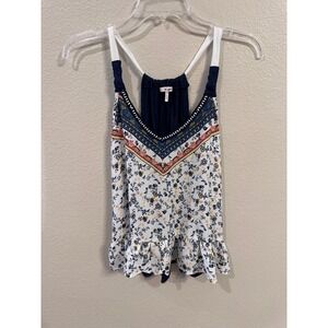 Mi Ami Floral Tank Top Ruffle Hem Sleeveless Casual Summer Top‎ L